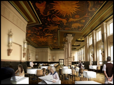 Wizualizacja przebudowanego dworca - restauracja