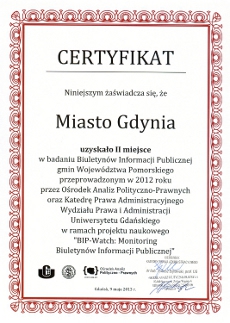Miasto Gdynia zajęło II miejsce w badaniu Biuletynów Informacji Publicznej gmin Województwa Pomorskiego