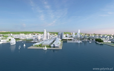 Wizualizację przyszłego centrum Gdyni na terenach po stoczni remontowej Nauta, autor koncepcji Jacek Droszcz