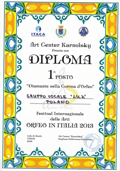 1 miejsce dla zespołu wokalnego 