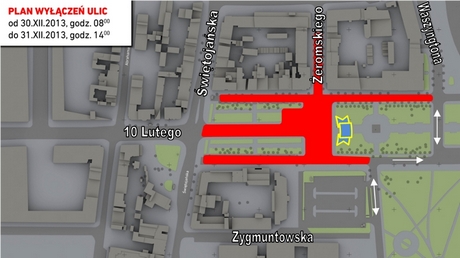 Zmiana organizacji ruchu od 30.XII (godz. 8:00) do 31.XII (godz.14:00)