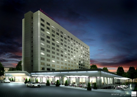 Wizualizacja nowej elewacji w ujęciu nocnym Hotelu Gdynia, materiały prasowe Orbis