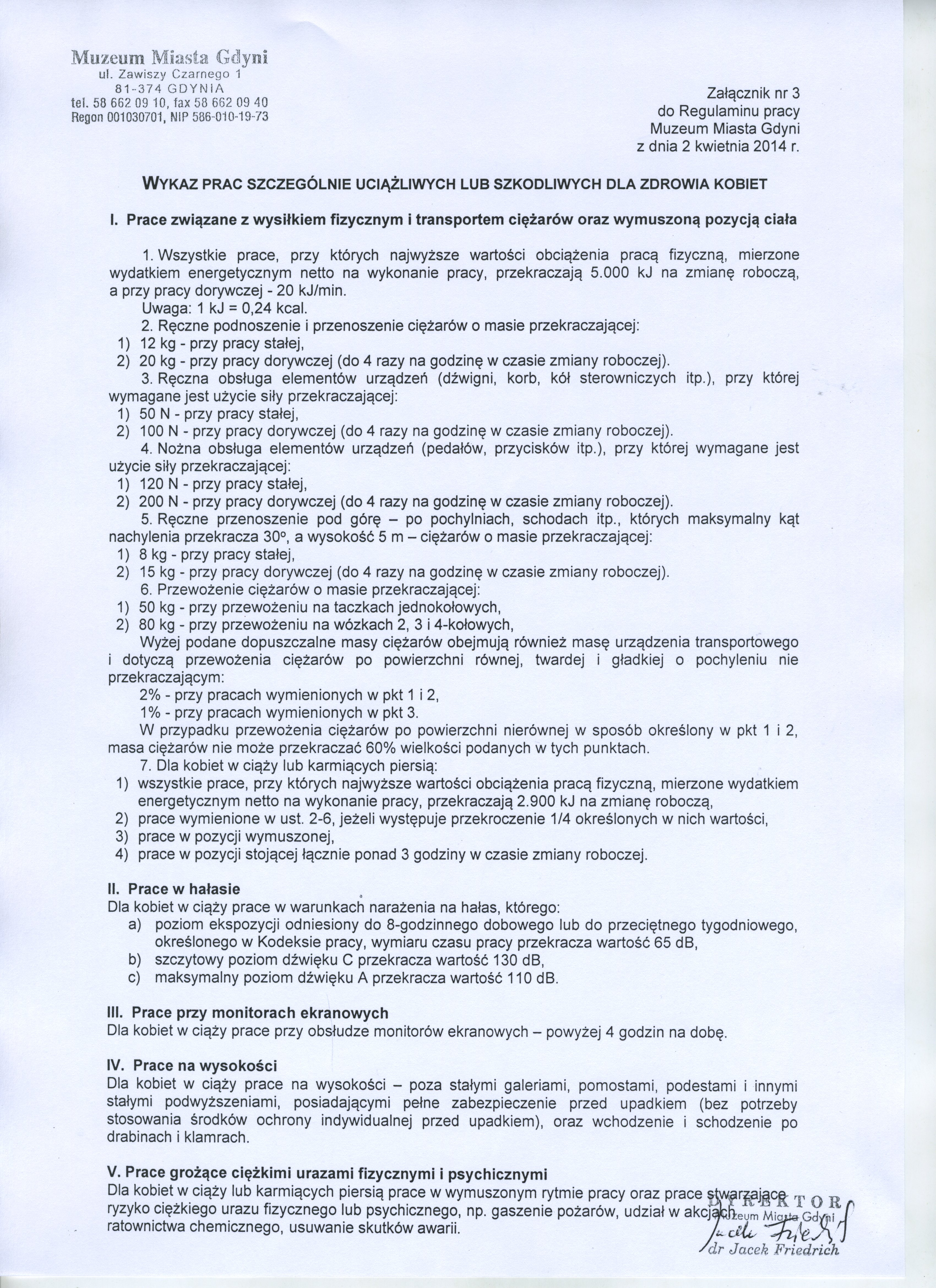 WYKAZ PRAC SZCZEGÓLNIE UCIĄŻLIWYCH