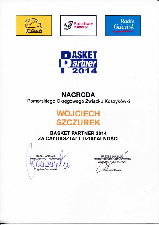 Dyplom Basket Partner 2014, fot. Sylwia Szumielewicz - Tobiasz