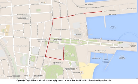 Ulice okresowo wyłączone z ruchu podczas Operacji Żagle Gdyni w dniu 16.08.2014
