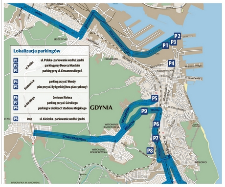Lokalizacje parkingów na „Operacji Żagle Gdyni
