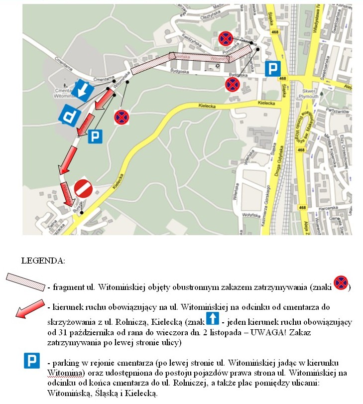 Organizacja ruchu w rejonie cmentarza przy ul. Witomińskiej (2014)