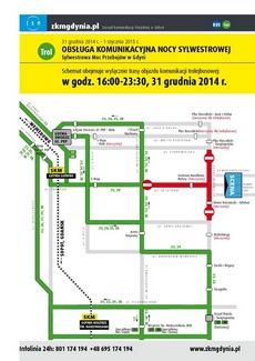 Schemat organizacji komunikacji miejskiej w sylwestrową noc w godzinach 16:00-23:00