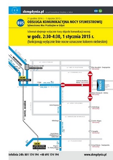 Schemat organizacji komunikacji miejskiej w sylwestrową noc w godzinach 2:30 - 4:30