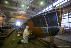 Budowa kadłuba makiety transatlantyka Batory, fot. D. Jagodziński / Muzeum Emigracji w Gdyni