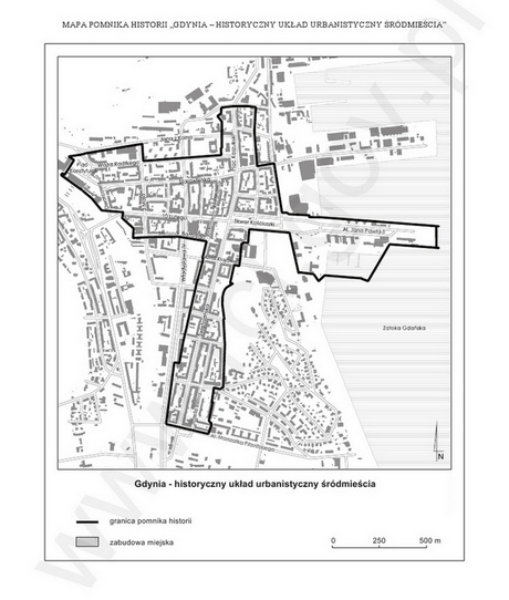 Mapa pomnika historii Gdynia - historyczny układ urbanistyczny śródmieścia