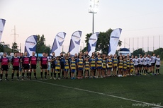 Sędziowie i zawodnicy Budowlanych Łódź na murawie Narodowego Stadionu Rugby w Gdyni, fot. Michał Puszczewicz