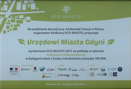 Wyróżnienie ECO-Miasto dla Gdyni za politykę w zakresie mobliności zrównoważonej