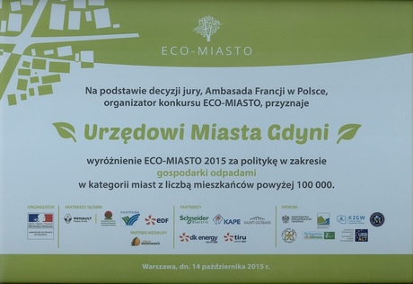 Wyróżnienie ECO-Miasto dla Gdyni za politykę w zakresie gospodarki odpadami