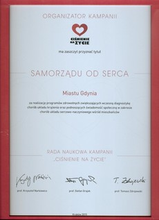 Dyplom Samorząd od Serca przyznany miastu Gdynia