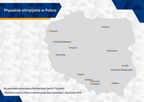Mapa pływalni olimpijskich w Polsce