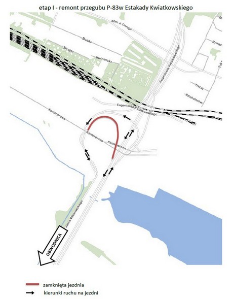 Schemat organizacji ruchu etap I - remontu przegubów Estakady Kwiatkowskiego