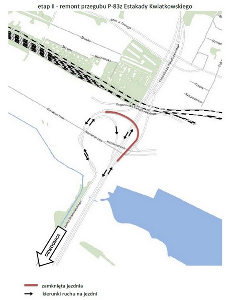 Schemat organizacji ruchu - etap II remontu przegubów Estakady Kwiatkowskiego