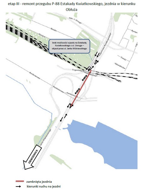 Schemat organizacji ruchu - etap III remontu przegubów Estakady Kwiatkowskiego