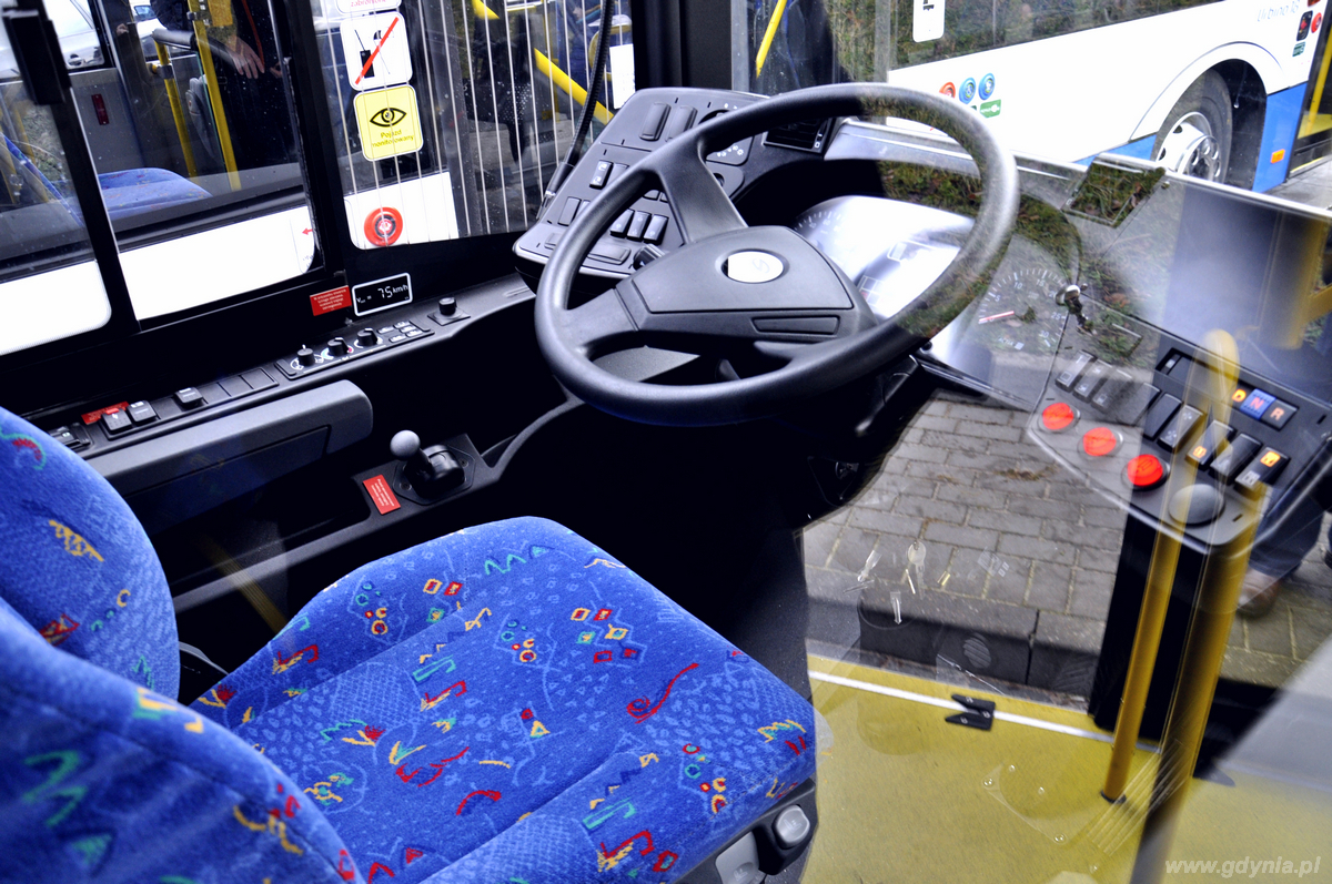 Kabina kierowcy w nowym autobusie marki Solaris, fot. Barbara Betlejewska