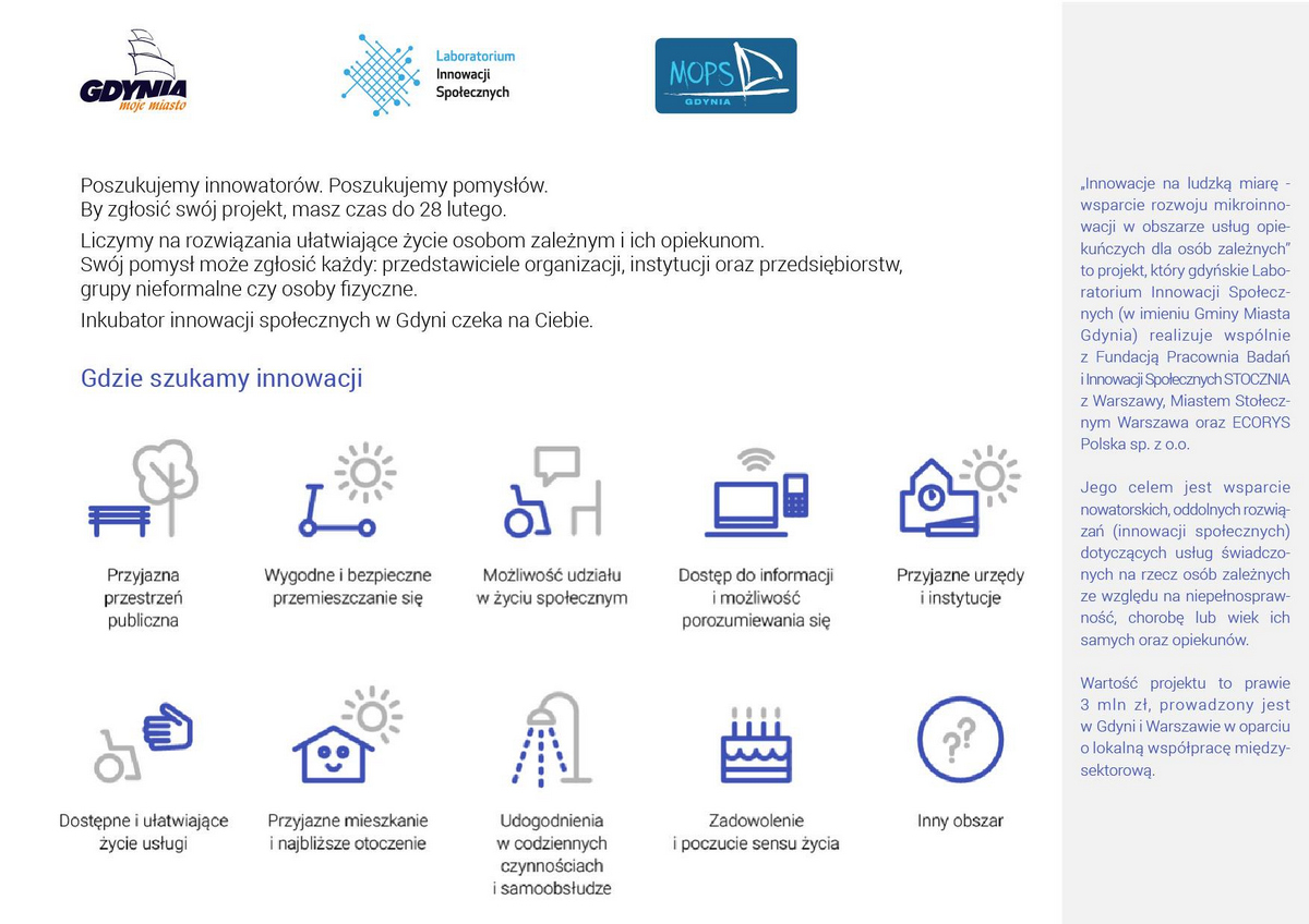 Grafika z obszarami gdzie Laboratorium Innowacji Społecznych szuka innowacji
