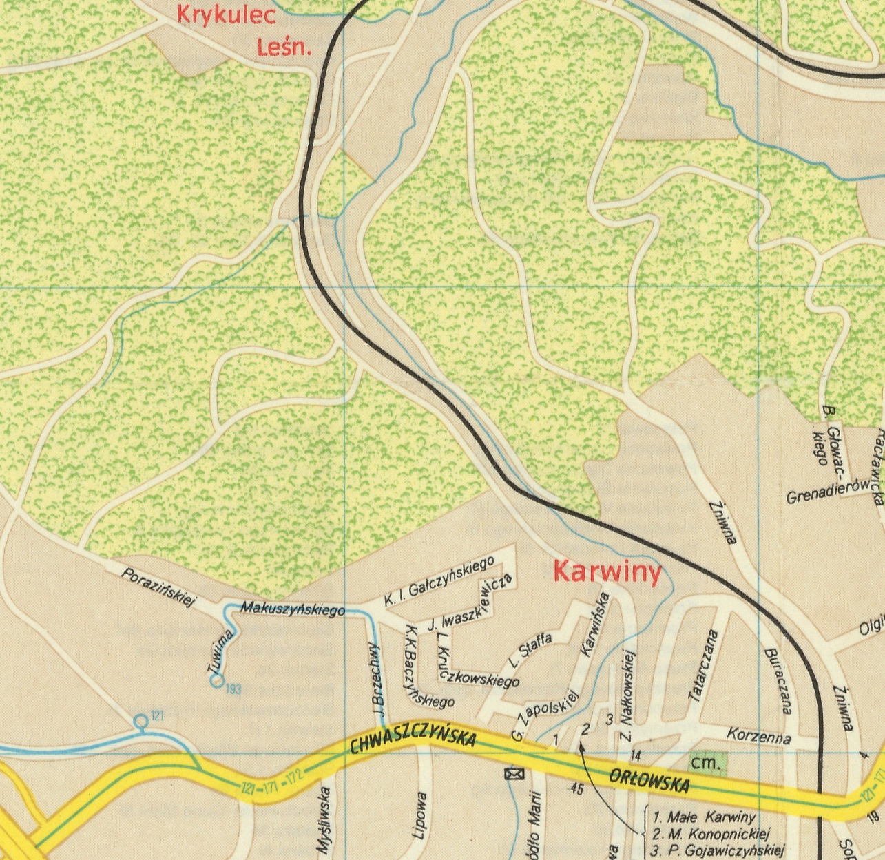 fragment mapy dzielnicy Karwiny, żródło Micchał Miegoń