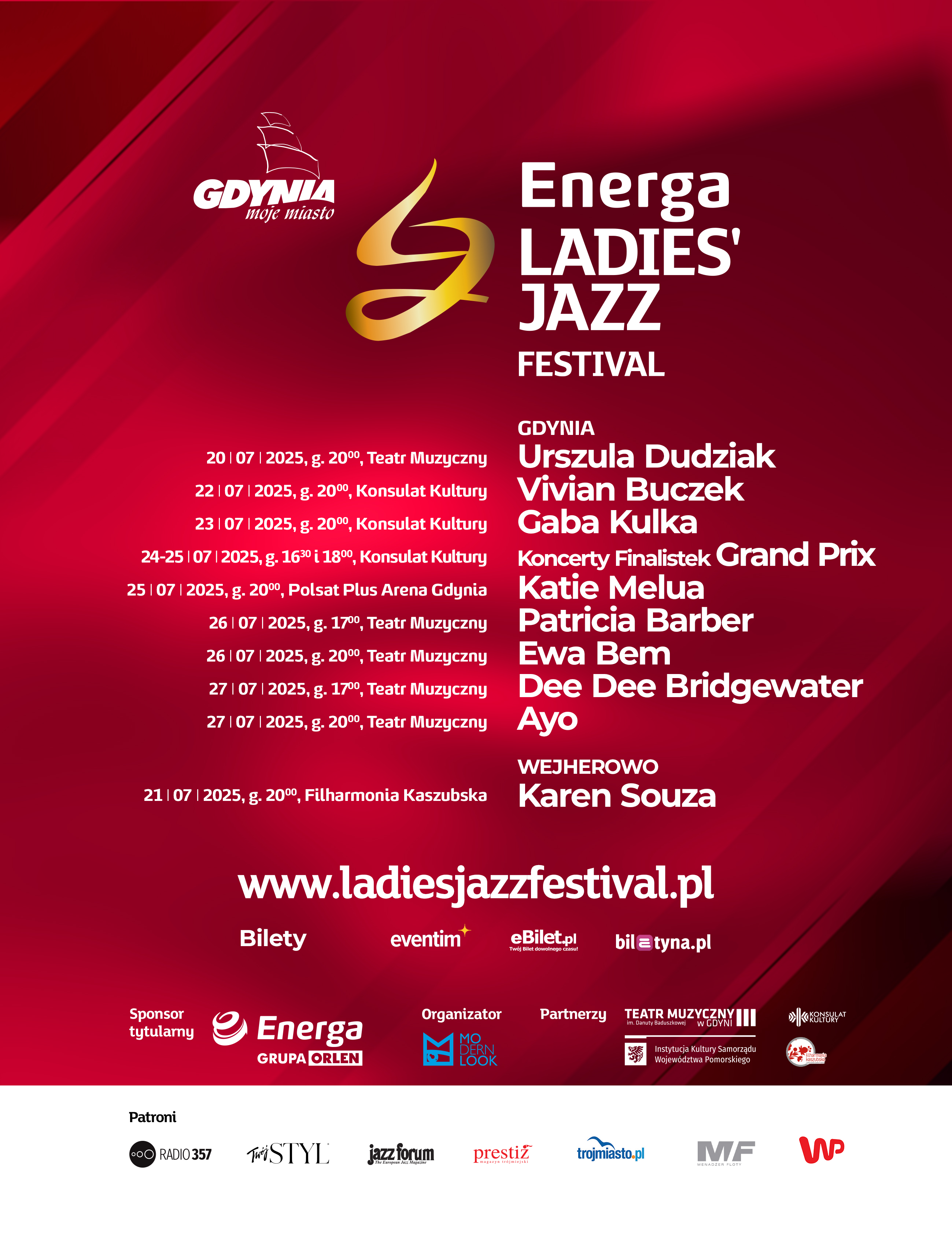 Plakat z rozpiską Energa Ladies’ Jazz Festival