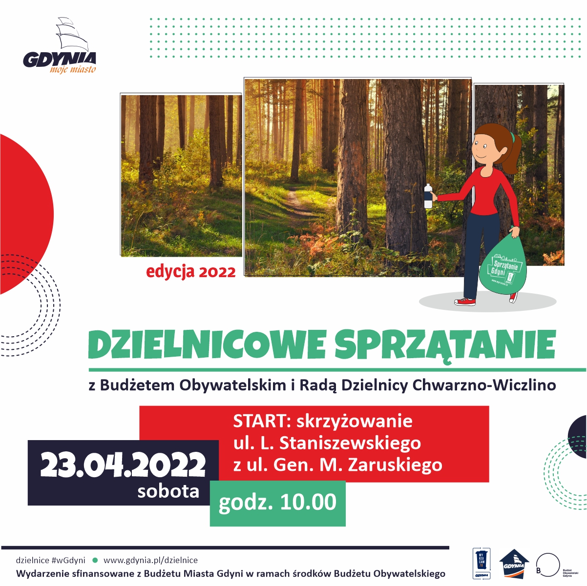 Plakat informujący o sprzątaniu dzielnicy Chwarzno-Wiczlino