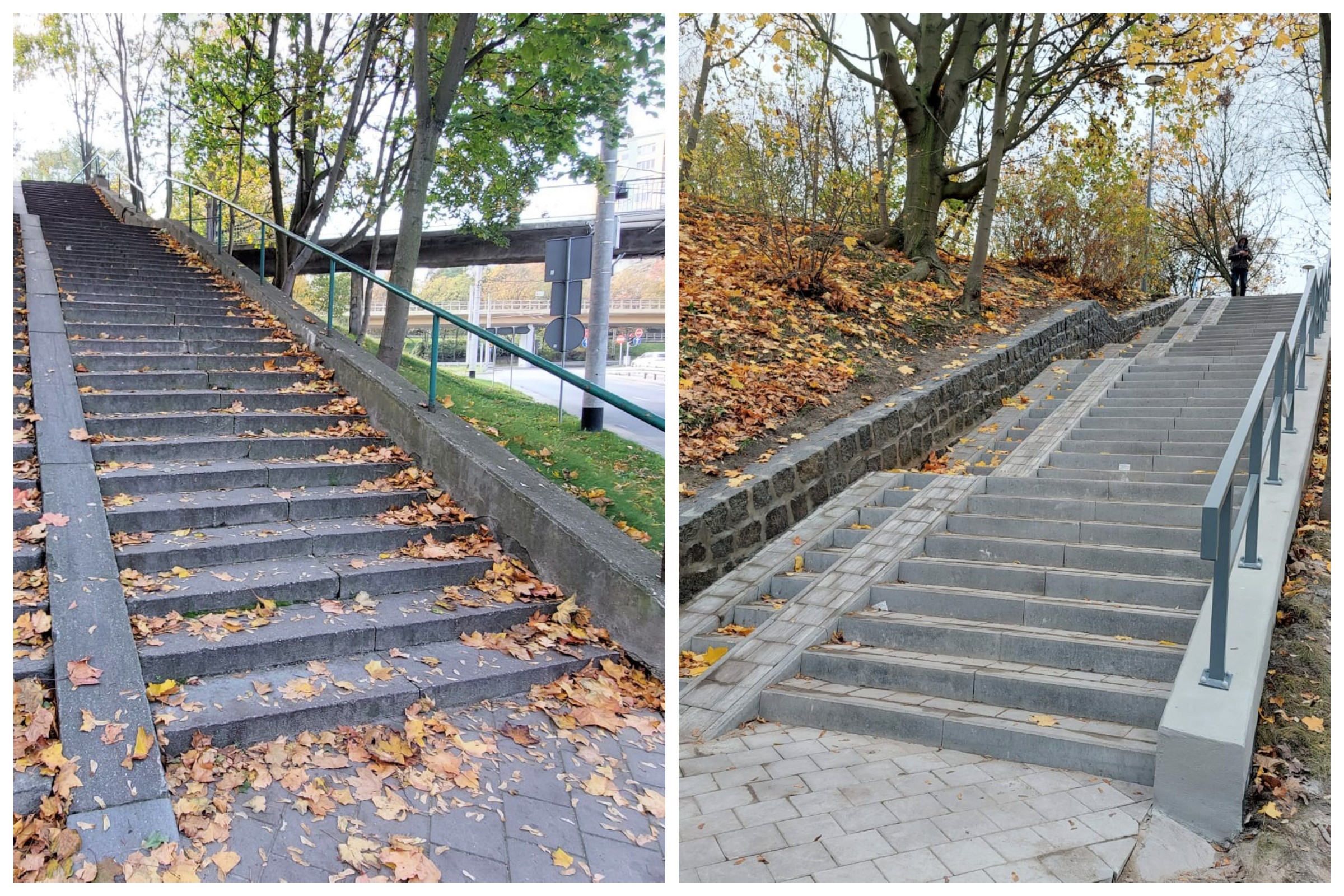 schody przed i po remoncie, kolaż zdjęć
