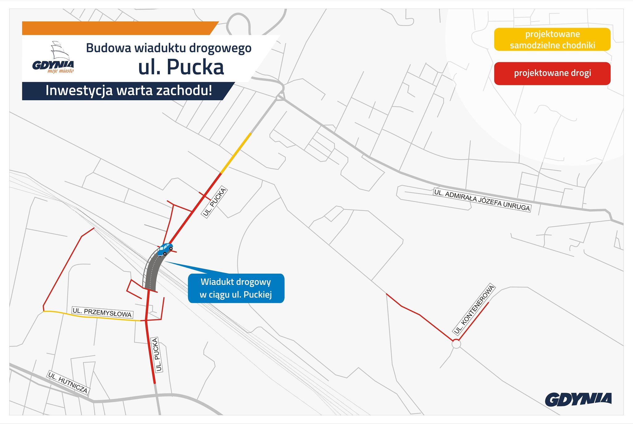 zakres realizacji inwestycji wiaduktu drogowego w ciągu ul. Puckiej, mat. dzielnice#wGdyni
