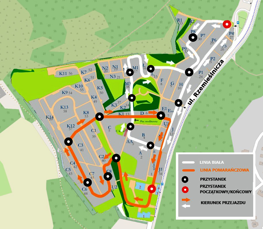 Mapka cmentarza w Kosakowie z przystankami meleksów