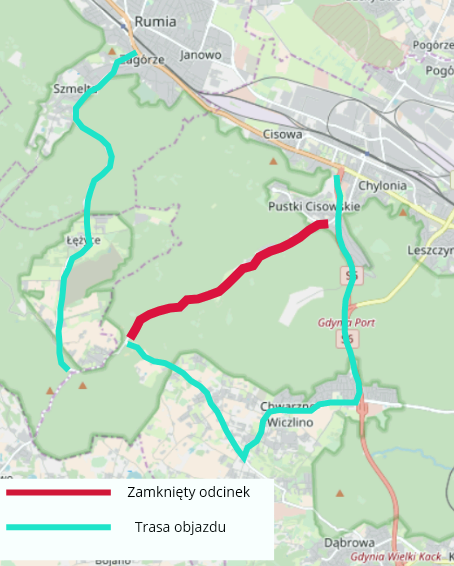 Mapa możliwych objazdów przygotowana przez ZDiZ