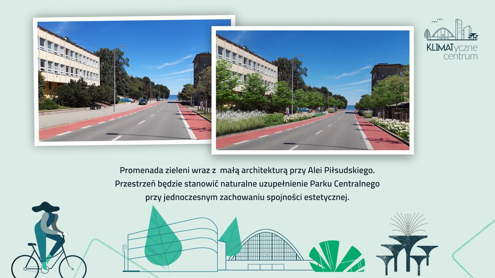 Promenada zieleni wraz z małą architekturą przy alei Marsz. Piłsudskiego