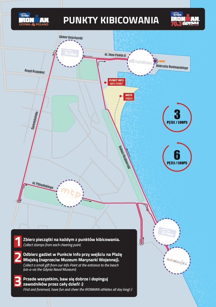 Mapa atrakcji dla kibiców podczas imprezy Enea Ironman Gdynia 2023