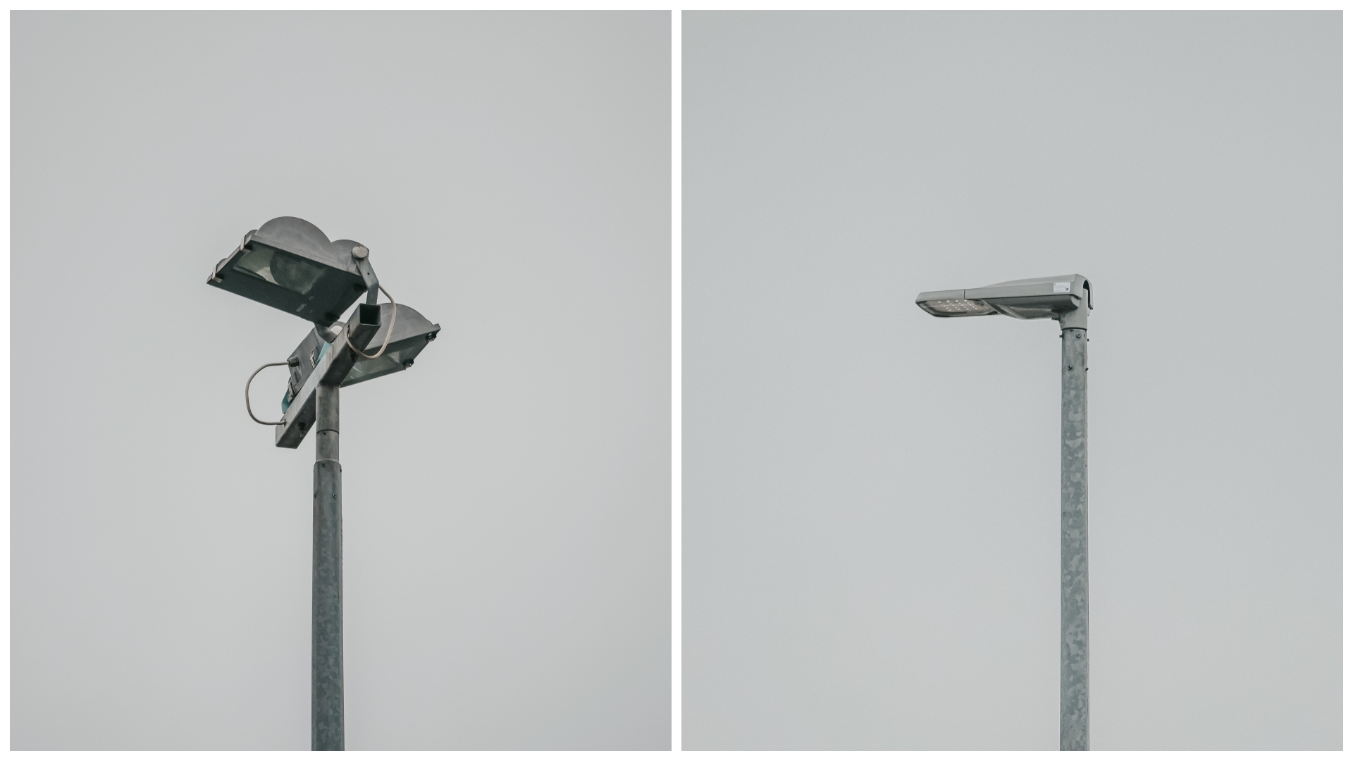 Stara i nowa oprawa lampy na parkingu CH Riviera, 2025 // fot. M. Mielewski