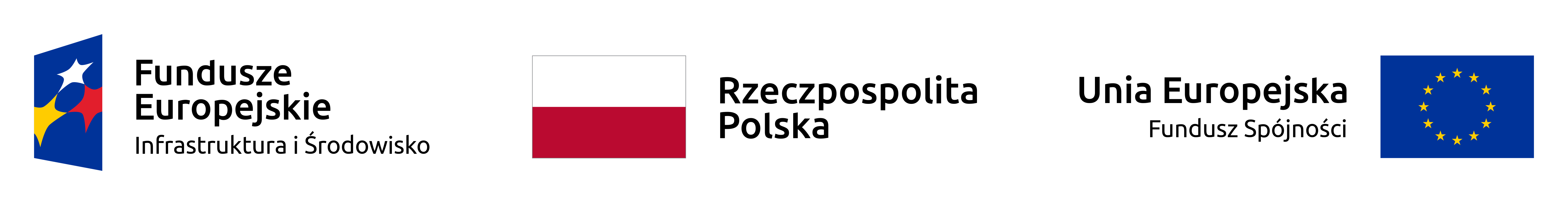 Baner, na którym widnieje logo: Fundusze Europejskie Infrastruktura i Środowisko, flaga Polski i napis Rzeczpospolita Polska, Flaga UE i napis Unia Europejska Fundusz Spójności