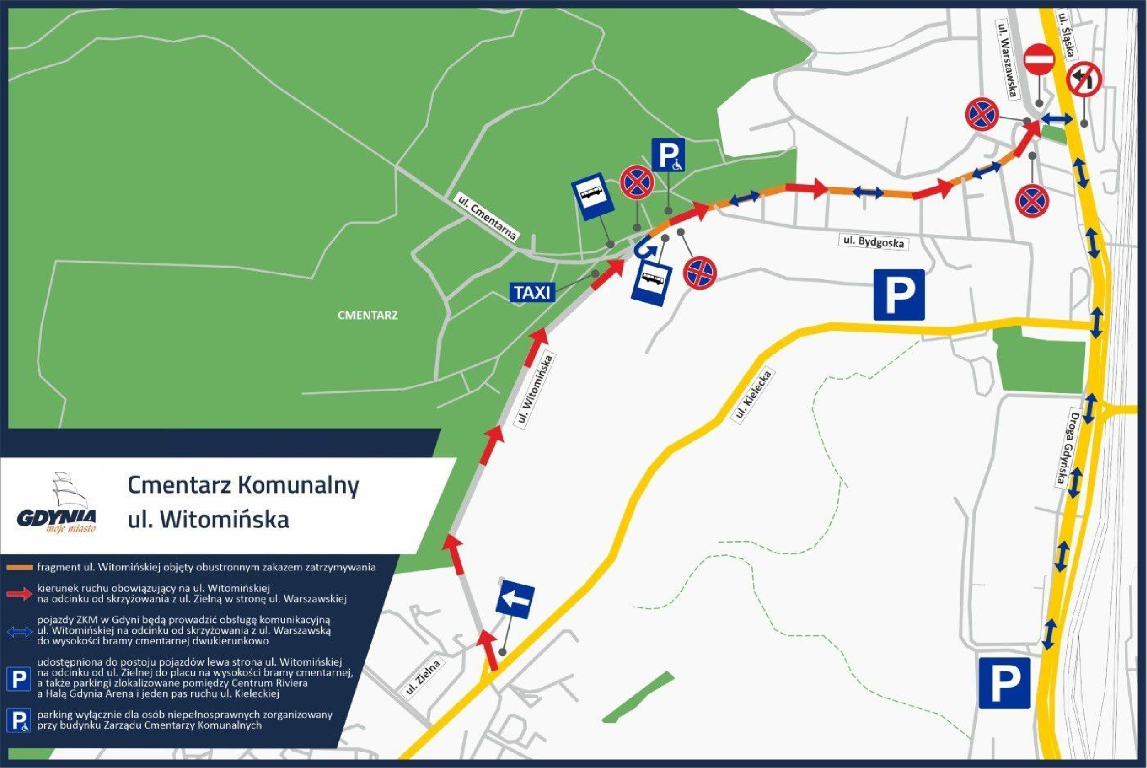 Mapka dojazdu na cmentarz komunalny przy ul. Witomińskiej