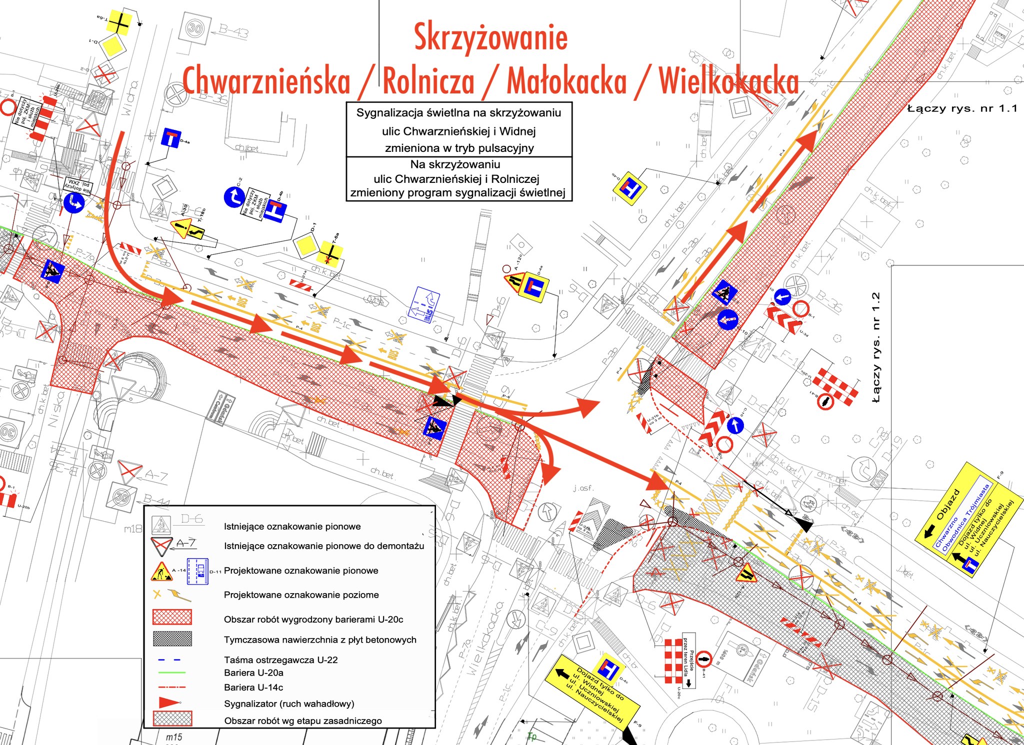 mapa z tymczasową organizacją ruchu w obrębie skrzyżowania ulic Rolniczej i Chwarznieńskiej // mat.prasowe UM Gdyni