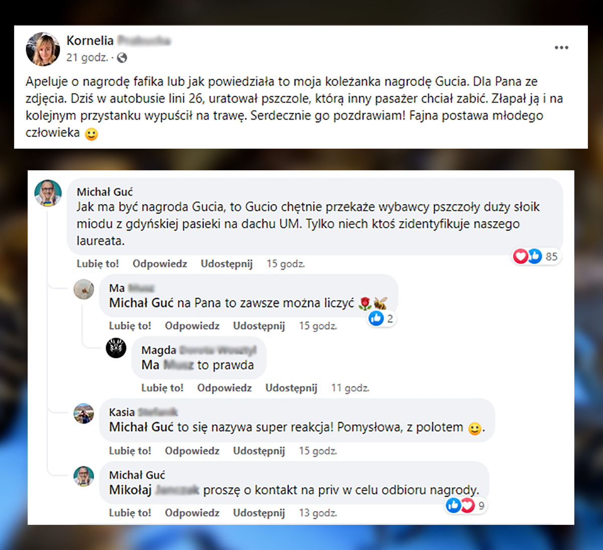 Interwencja pana Mikołaja została opisana w internecie i spotkała się z pozytywnymi reakcjami // materiały z facebookowej grupy "Gdynia jest zajebista" (lewe) / fot. Marcin Mielewski (prawe)