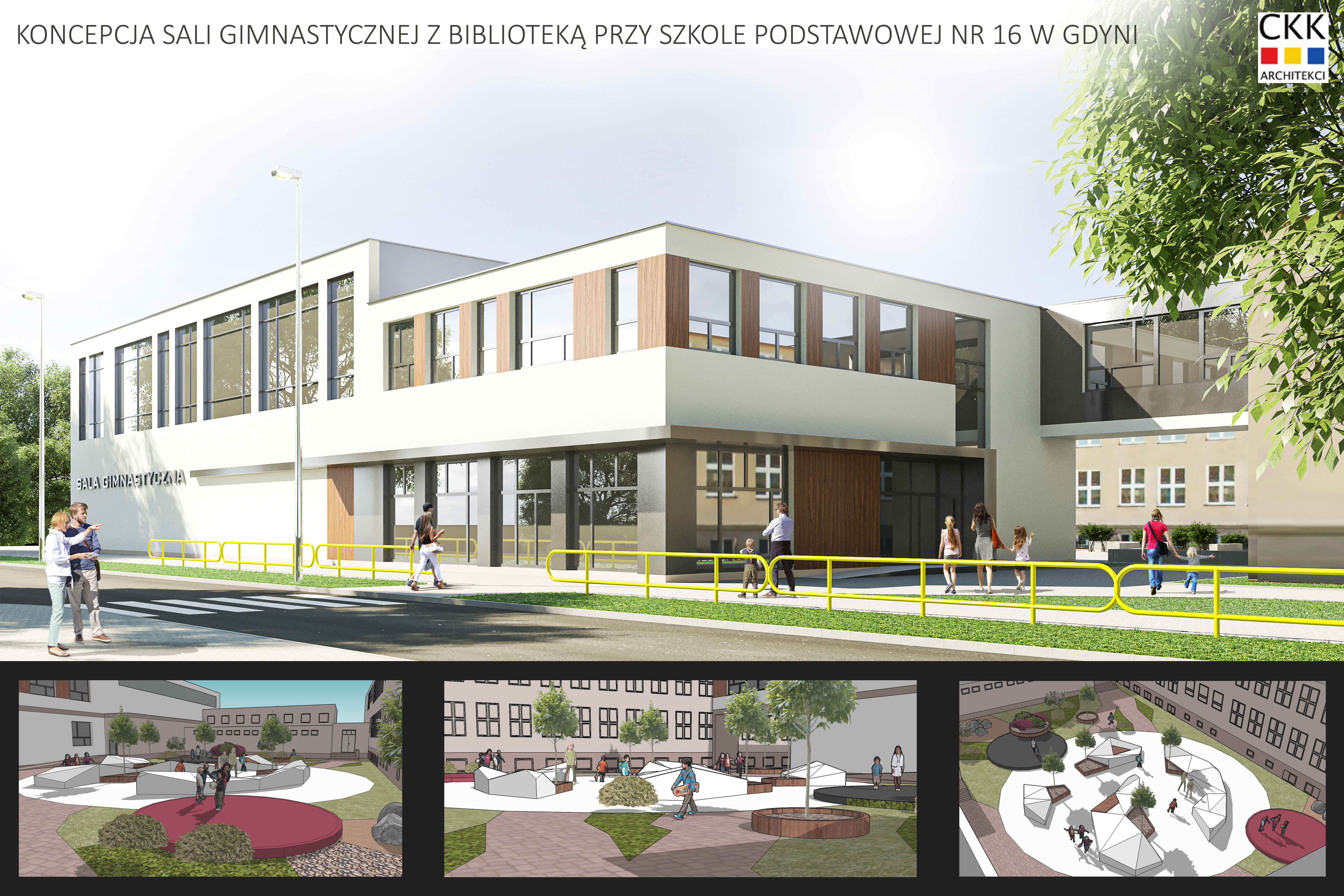 Koncepcja rozbudowy Szkoły Podstawowej nr 16 na Pustkach Cisowskich, proj. CKK Architekci