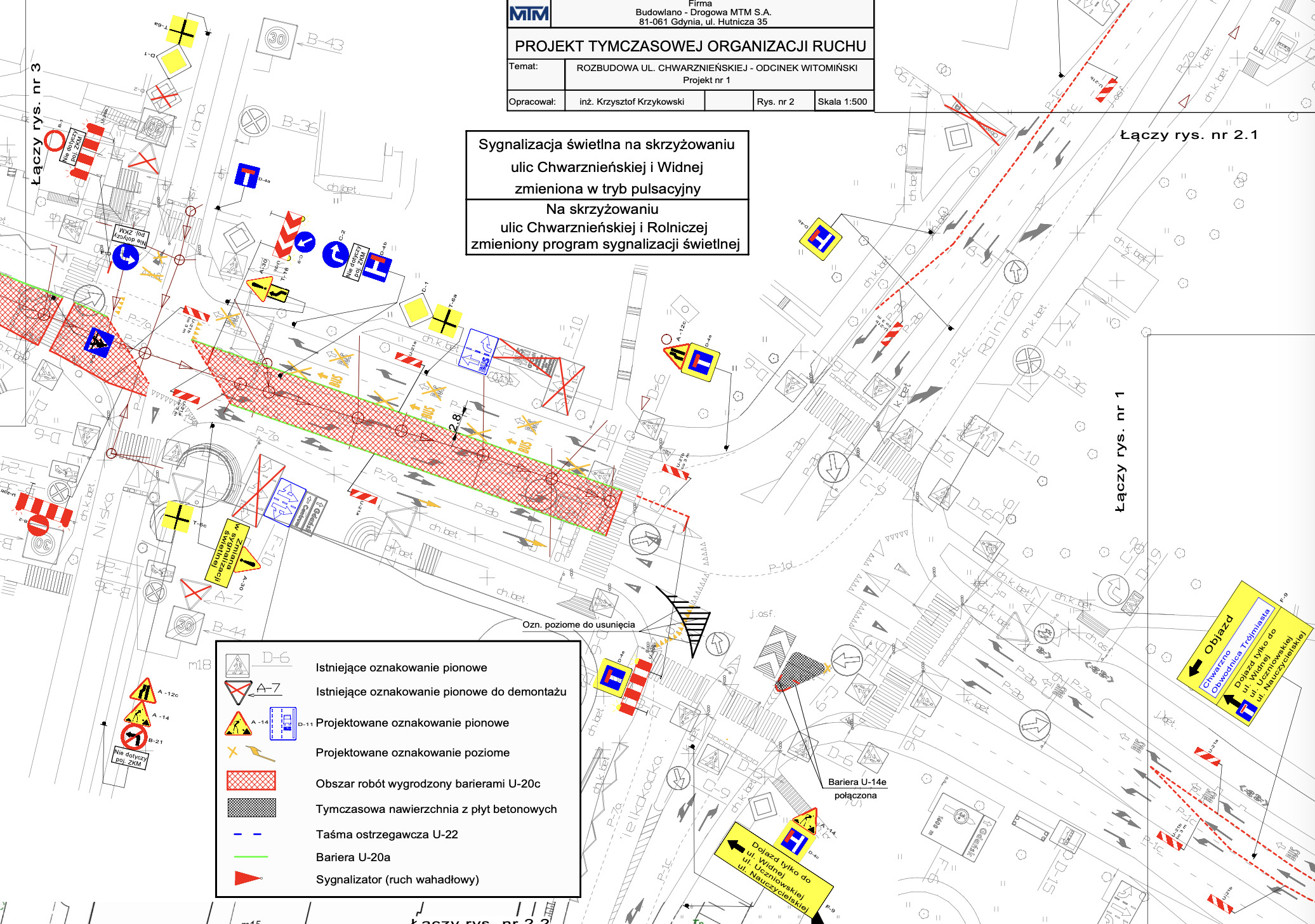 mapa zmiany organizacji ruchu w rejonie skrzyżowania: ul. Chwarznieńska - Wielkokacka – Rolnicza – Małokacka – Widna. 