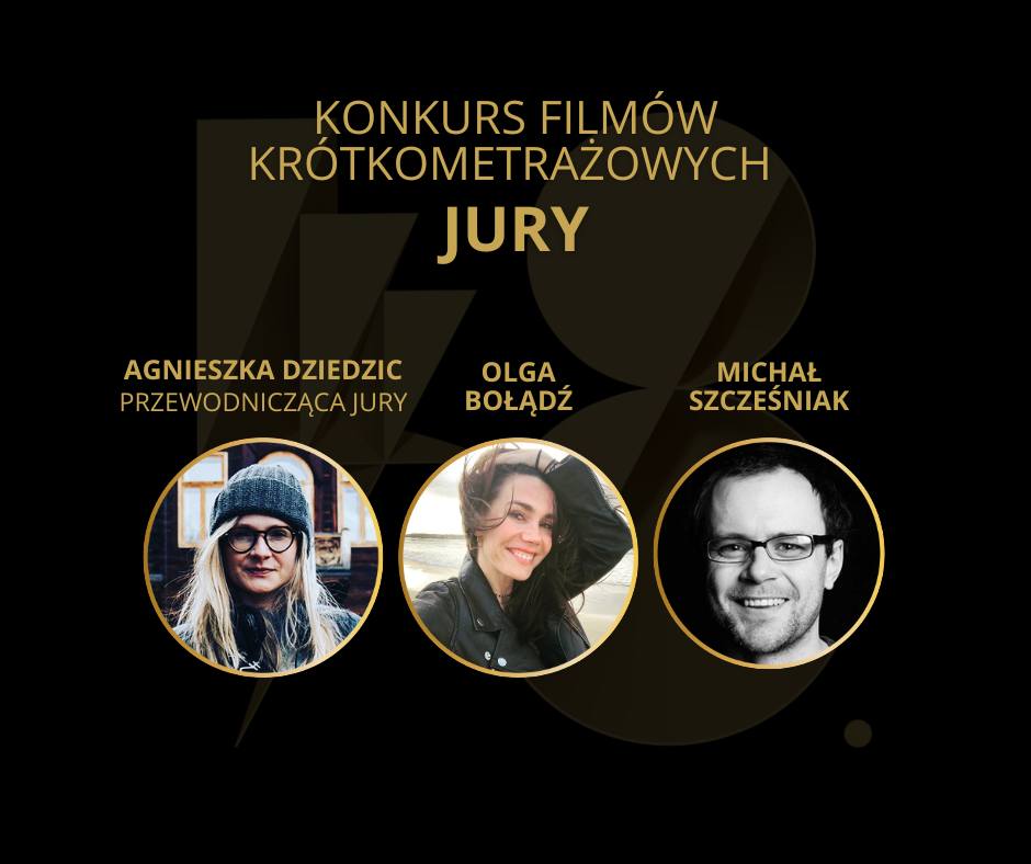 KONKURS FILMÓW KRÓTKOMETRAŻOWYCH. Jury: Agnieszka Dziedzic (przewodnicząca jury), Olga Bołądź, Michał Szcześniak.