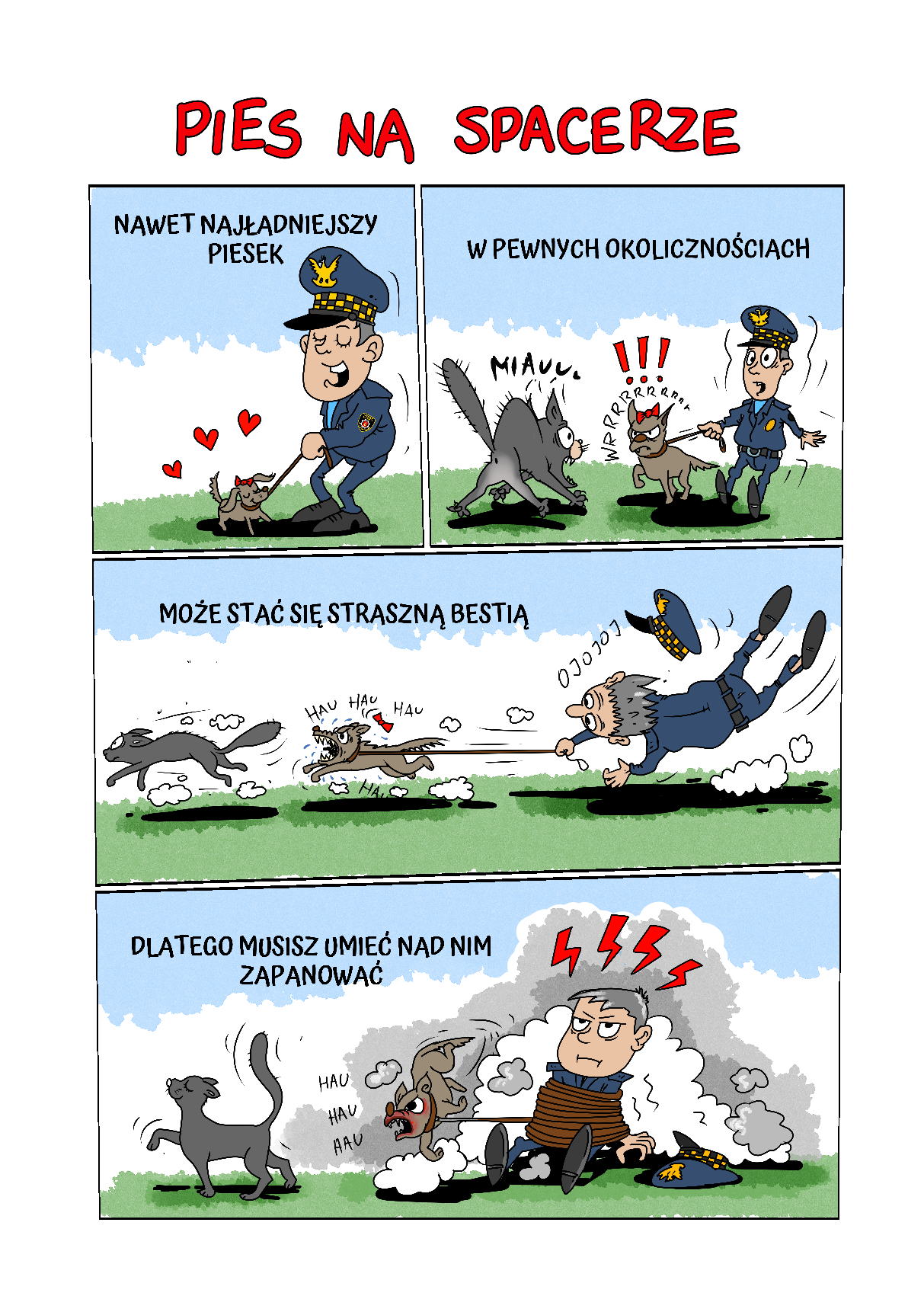 Fragment komiksu: Strażnik Kacper i pies na spacerze, mat. SM