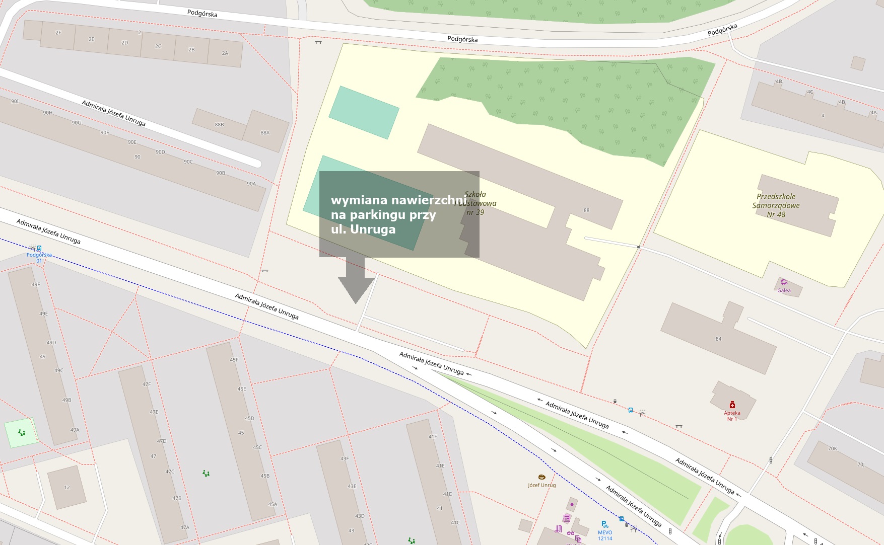 schemat, mapa z zaznaczonym parkingiem