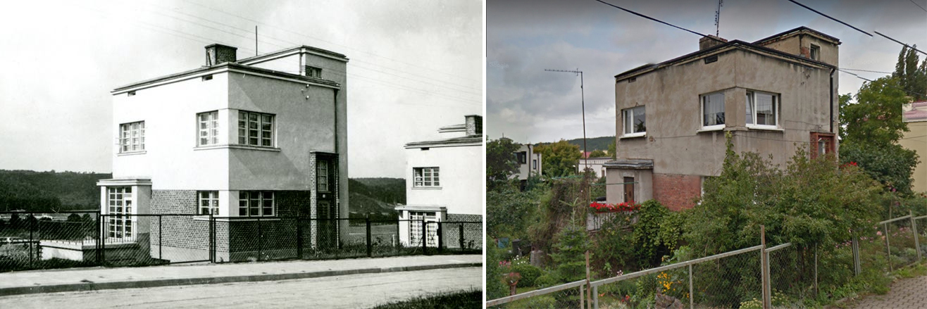 Dom jednorodzinny TBO w Redłowie (zdjęcie przedwojenne i współczesne), modernistyczną stolarkę okienną z drobnymi podziałami na mniejsze pola zastąpiono współczesnymi oknami, co negatywnie wpłynęło na formę architektoniczną budynku.