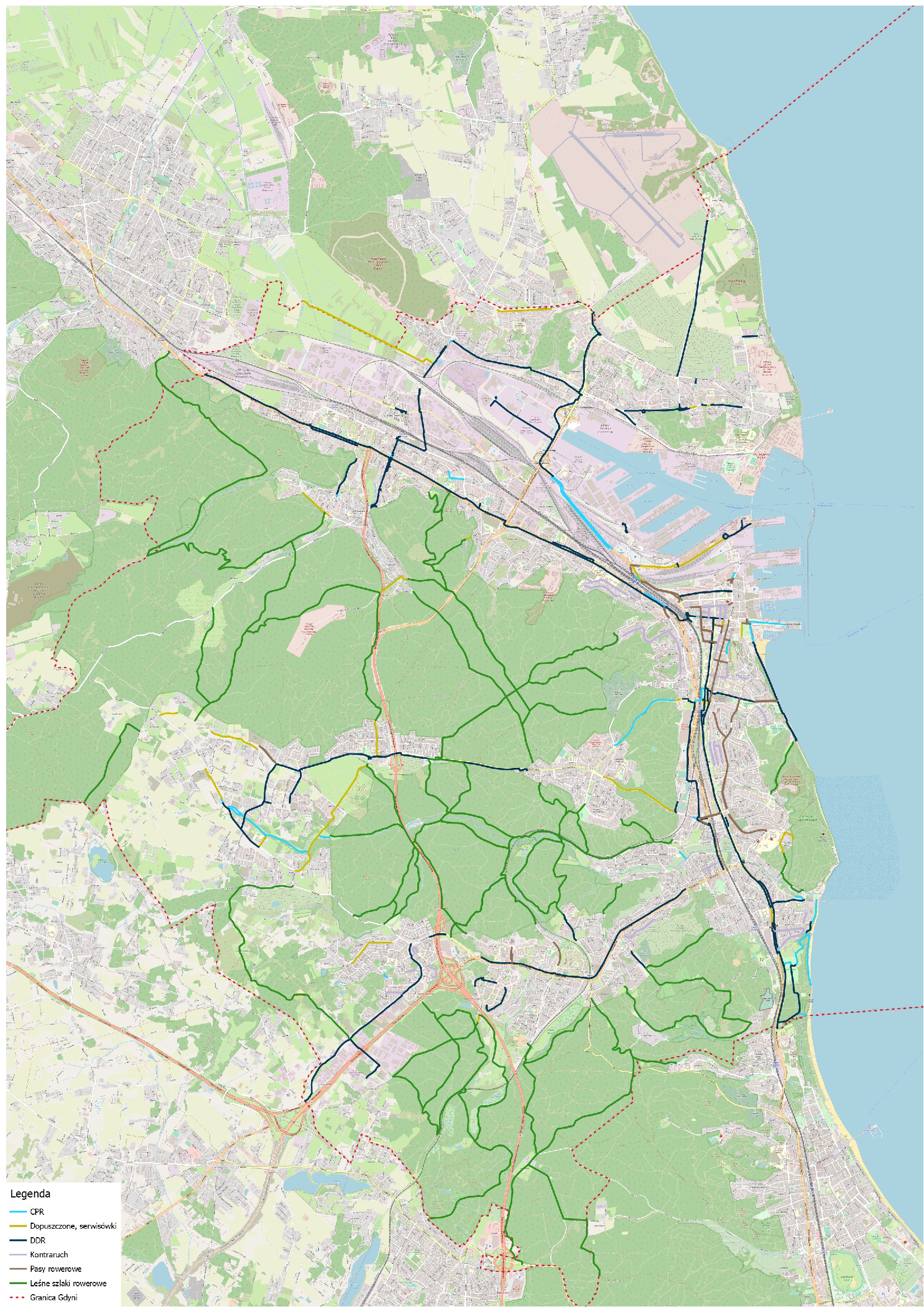 mapka obecnych i realizowanych aktualnie tras rowerowych w obrębie Gdyni //mat.prasowe Gdynia Mobilna 