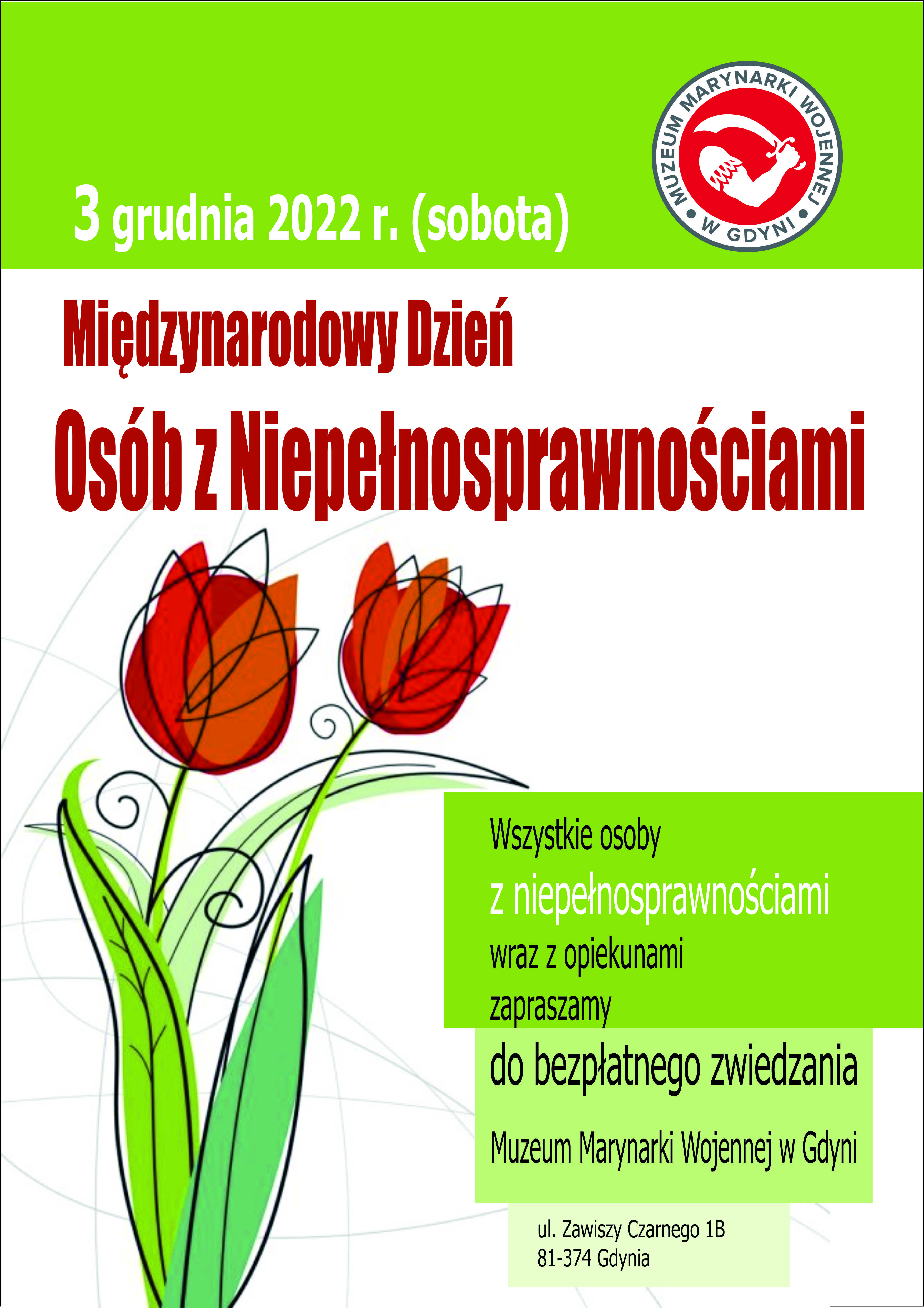 Plakat zapraszający osoby z niepełnosprawnościami do bezpłatnego zwiedzania Muzeum 