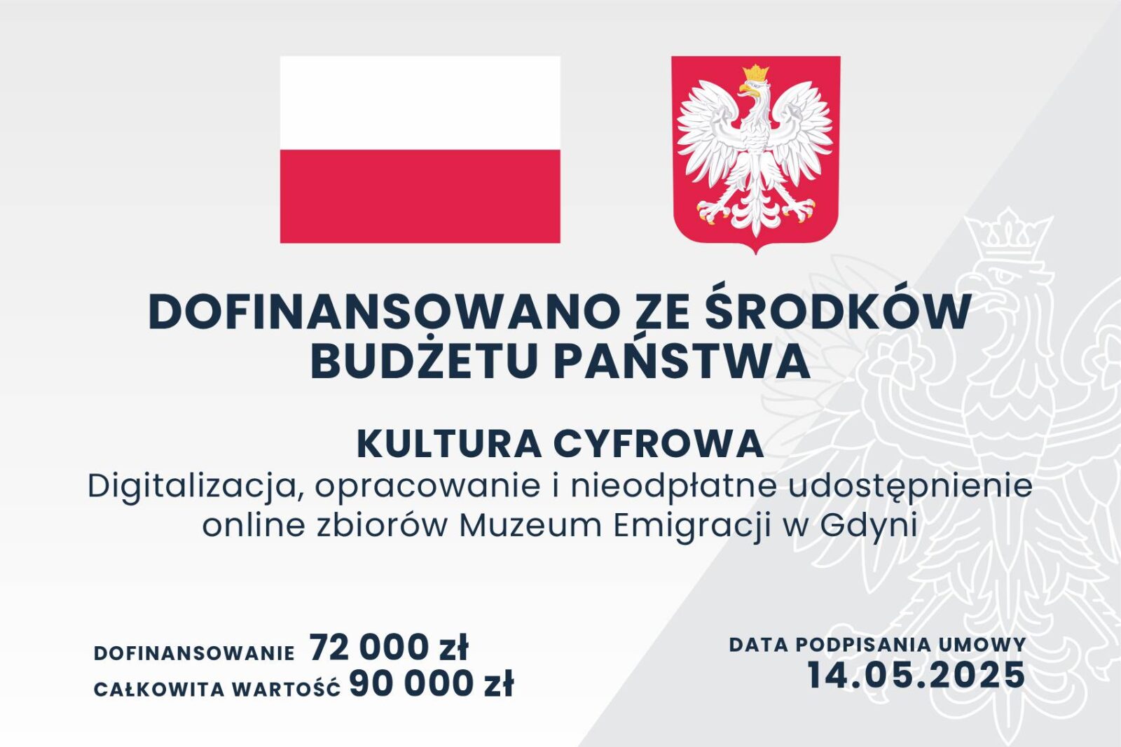 Tablica z informacją: Projekt dofinansowano ze środków budżetu państwa
