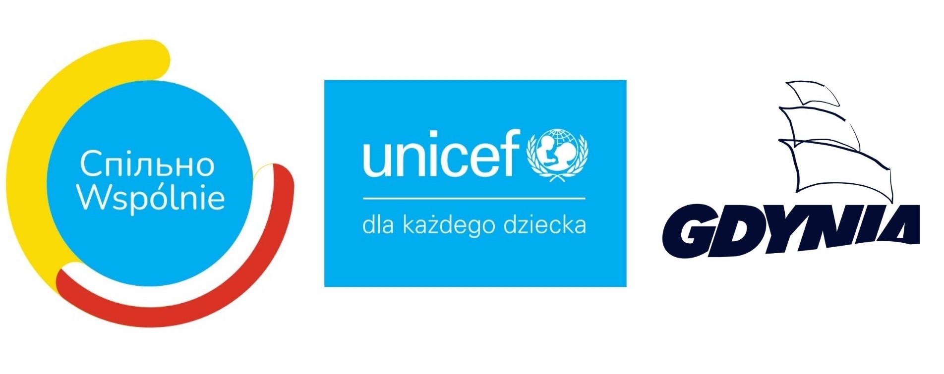 Pasek z logo Spilna, UNICEF-u i Gdyni