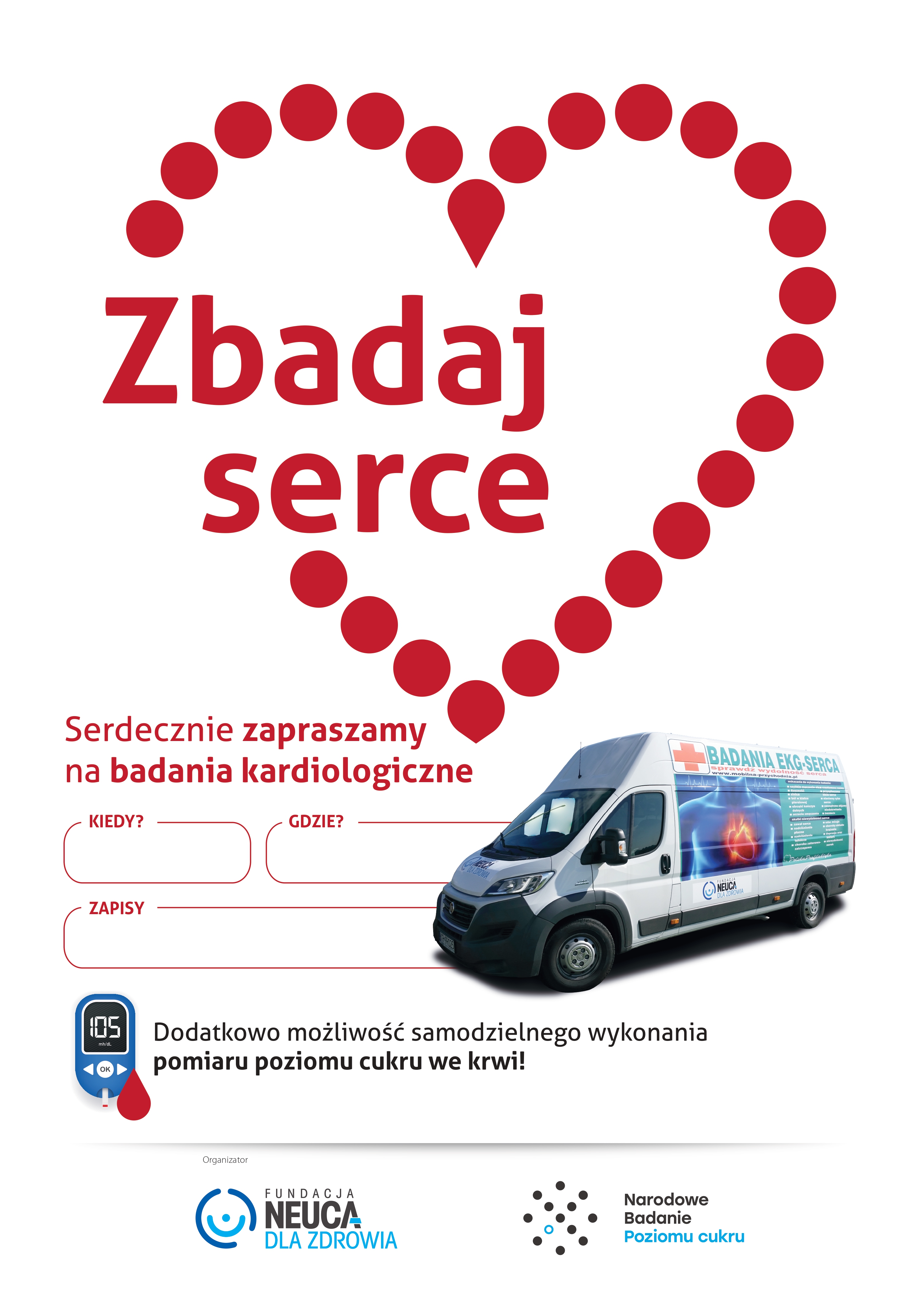 Grafika z sercem i napisem: zbadaj serce, serdecznie zapraszamy na badania kardiologiczne